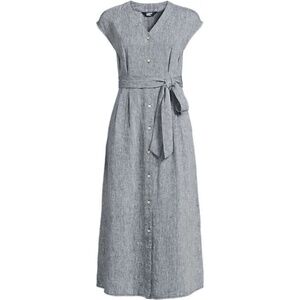 LANDS END Women's Linen Pleated Midi DRESS Size: SMALL New
